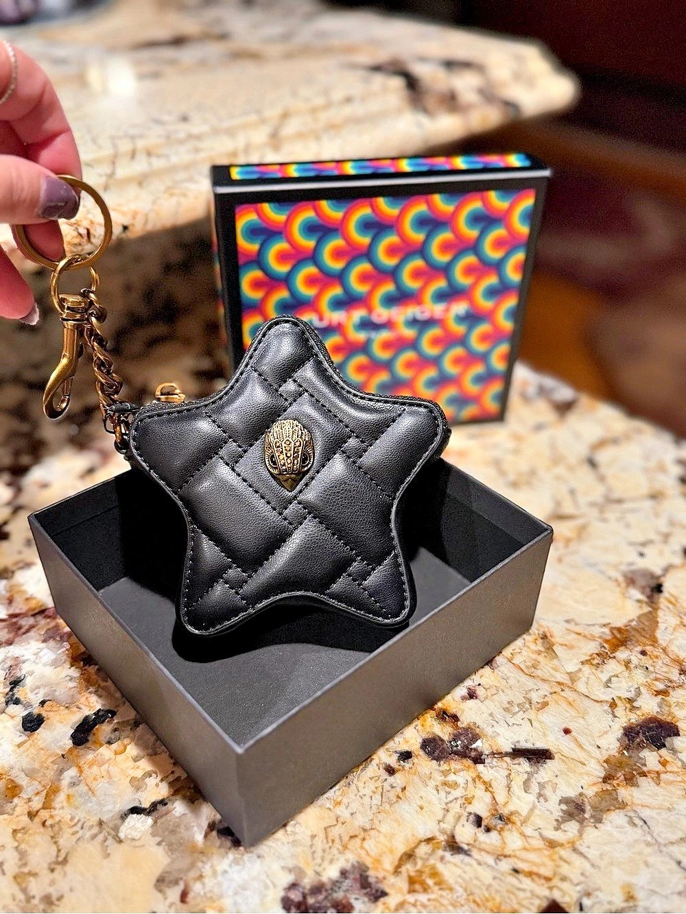 Kurt Geiger London Kensington Quilted Leather Star Coin Purse Keychain